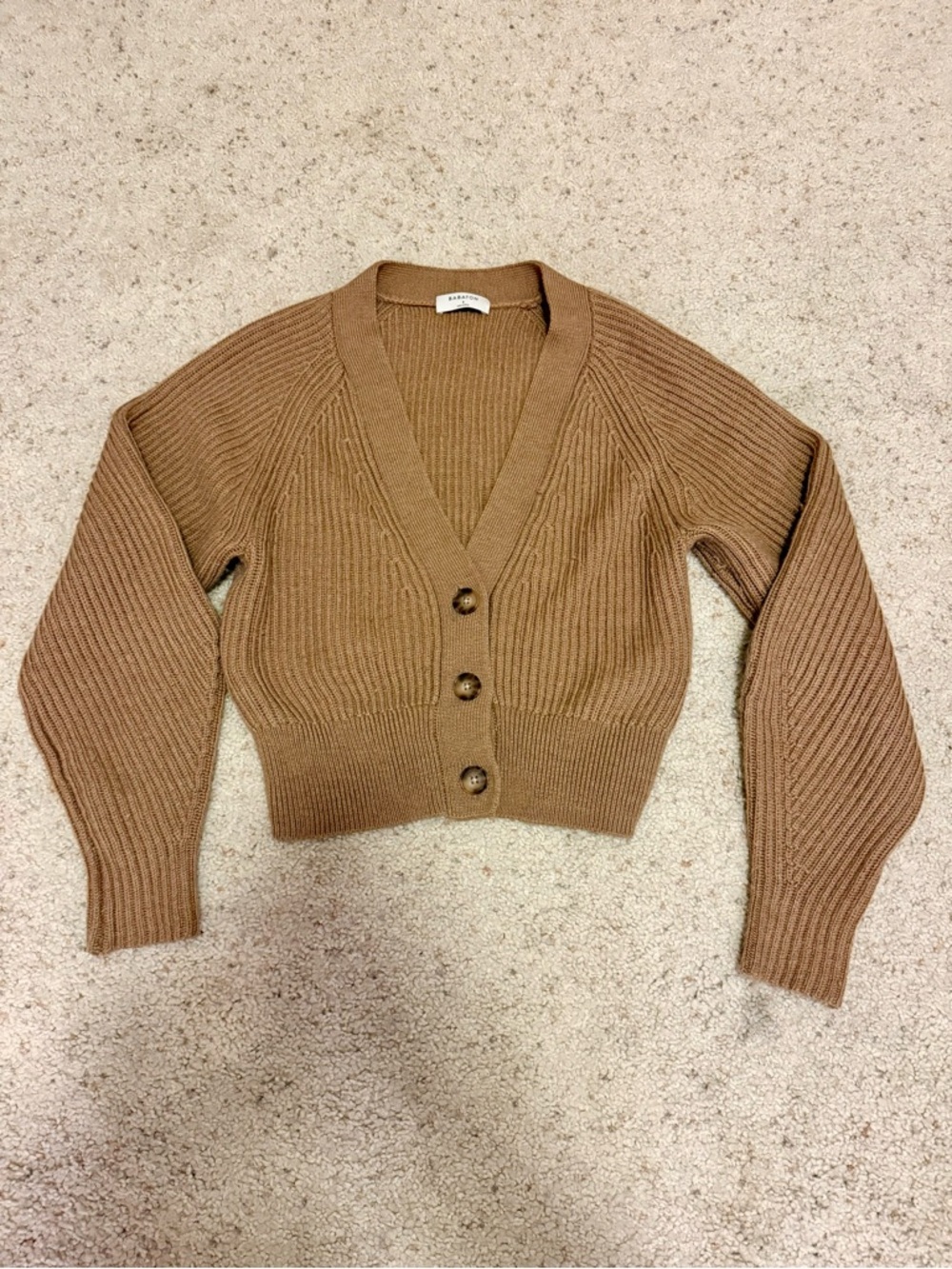 Babaton Cropped Ribbed V-Neck Cardigan - Tan Brown